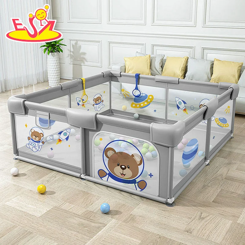Cartoon-Themed Baby Playpen with Dinosaur&Astronaut Designs Multi-Color Kids Safety Fence Play Yard with Activity Rings W08M032
